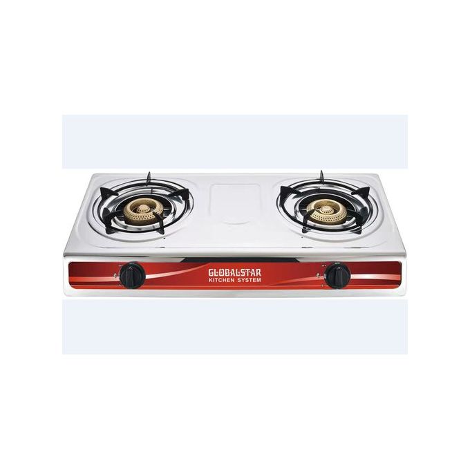 Global Star Double Burner Gas Stove Stainless Steel - White