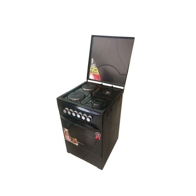 Blueflame 50 x 50cm Two Gas burners + Two Electric Hotplate Cooker With Electric Oven C5022E-B ( Made in Turkey ) - Black