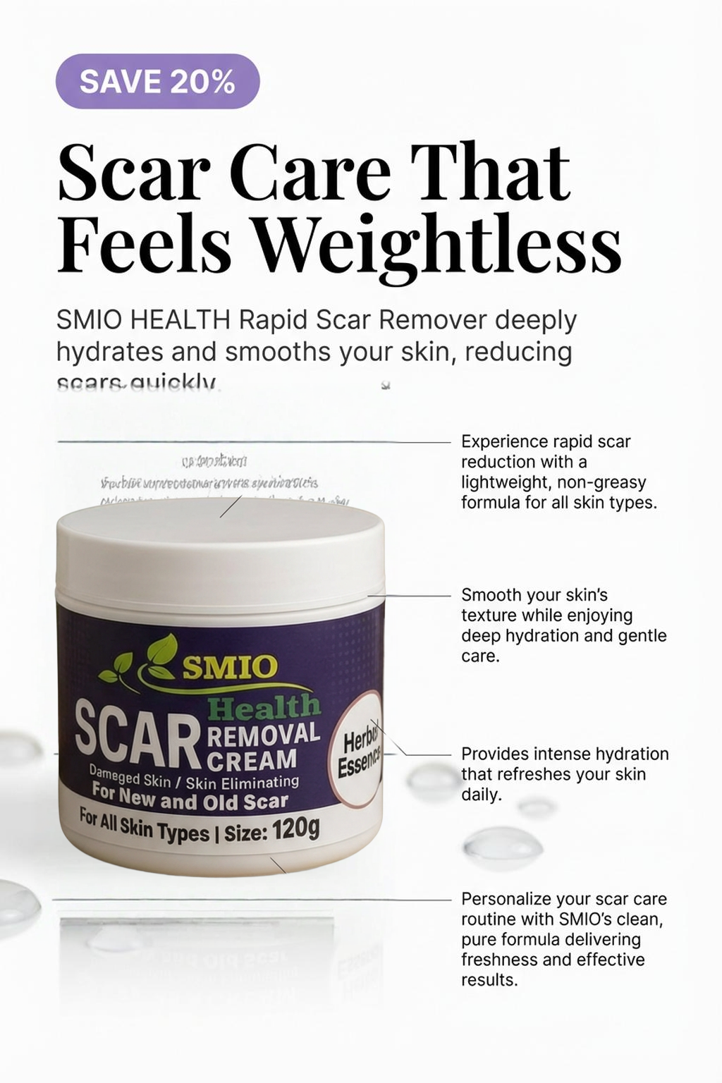 AA SMIO HEALTH Rapid Scar Remover Old And New Scars Achieve Smooth, Scar-Free Skin 120g Keloids Remover