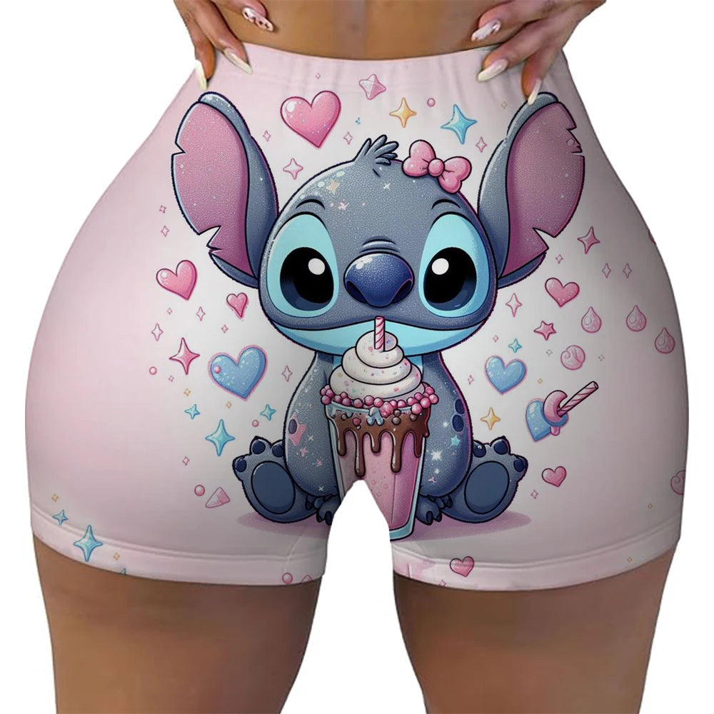 Custom Stitch Ohana Cartoon Gym Biker Running Shorts Women's Workout Yoga Shorts