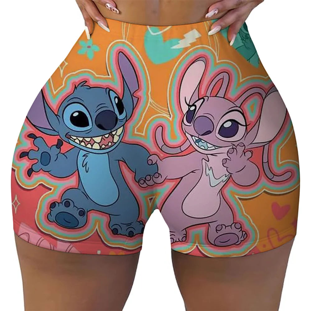 Custom Stitch Ohana Cartoon Gym Biker Running Shorts Women's Workout Yoga Shorts
